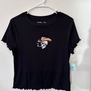 Smoking Cowboy Skull Ribbed Hamdmade Tshirt